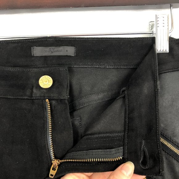 7 For All Mankind Women's Size 26 Black Mixed Media Faux Suede Zip Skinny Pants - Picture 9 of 13